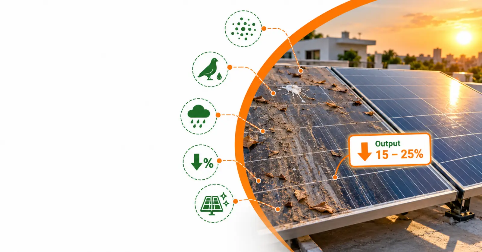 Dust, Bird Droppings and Monsoon: Why Home Solar Panels Silently Lose Output - Read full article about solar energy Dust, Bird Droppings and Monsoon: Why Home Solar Panels Silently Lose Output - Solar energy article by Enersol