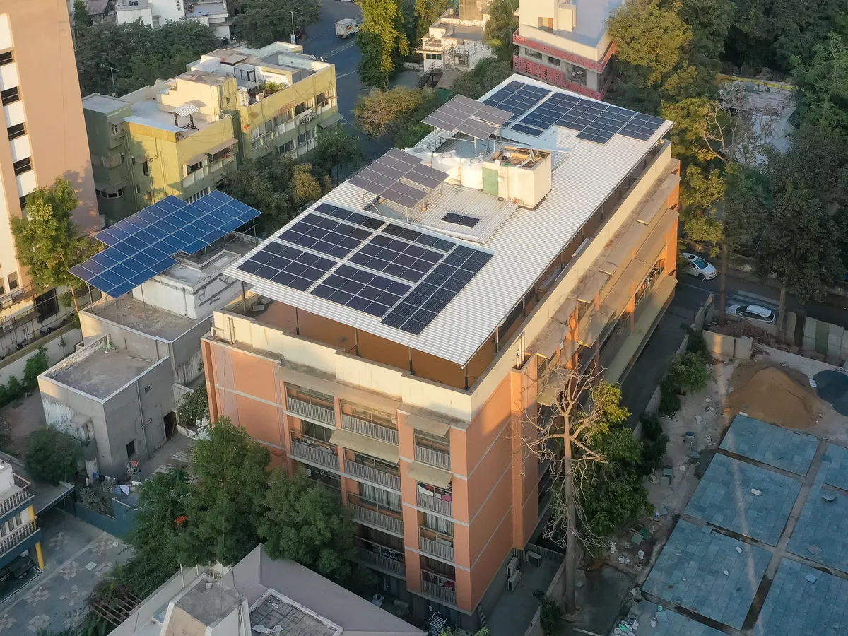 Real solar panel installation by Enersol on a commercial rooftop in Ahmedabad