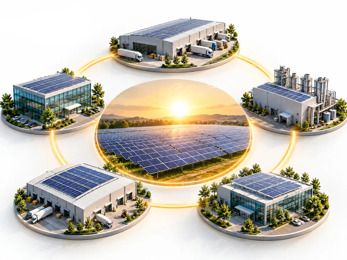 Group Captive Solar - Ground Mount Solar solar installation service Group captive solar project shared by multiple businesses, a group captive solar company in Gujarat