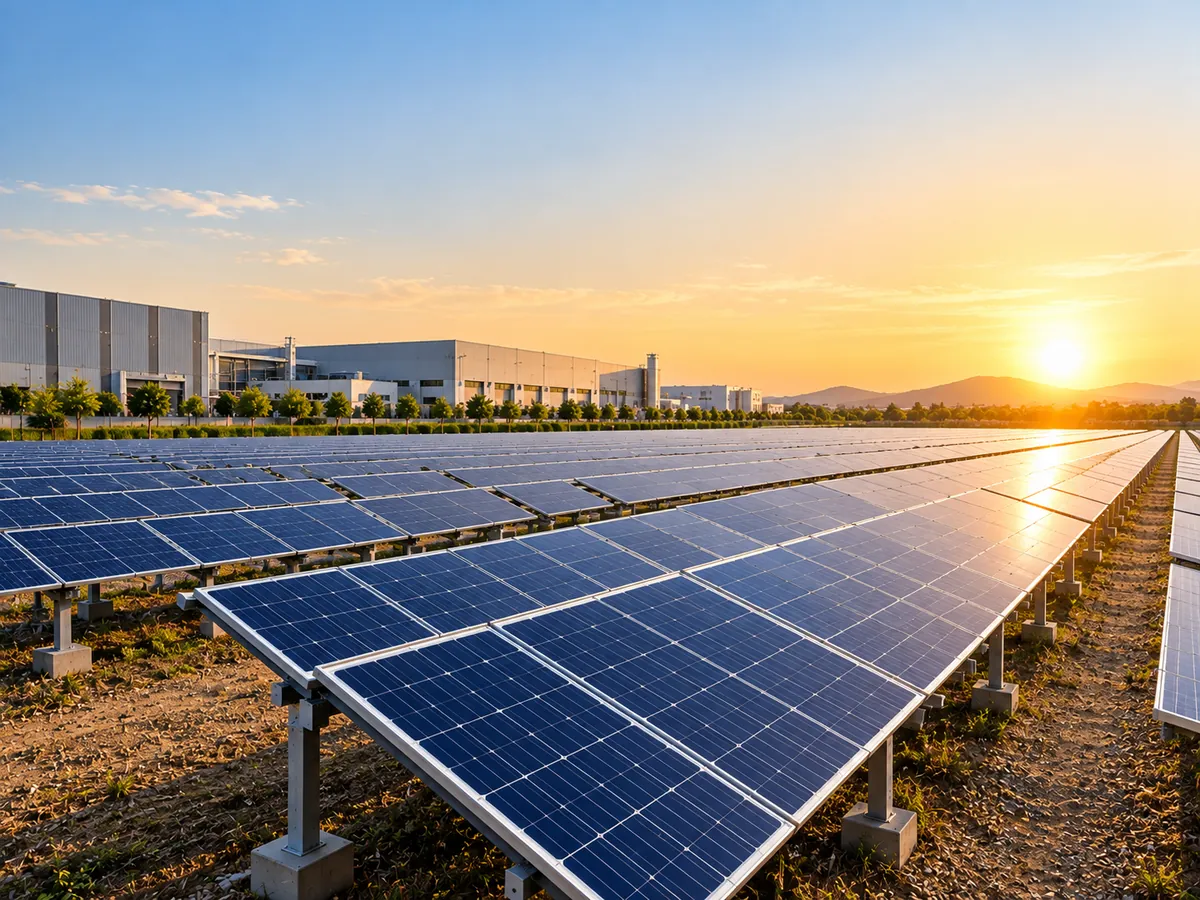 Large-scale ground mount solar farm at sunrise built by Enersol, a ground mounted solar EPC company in India