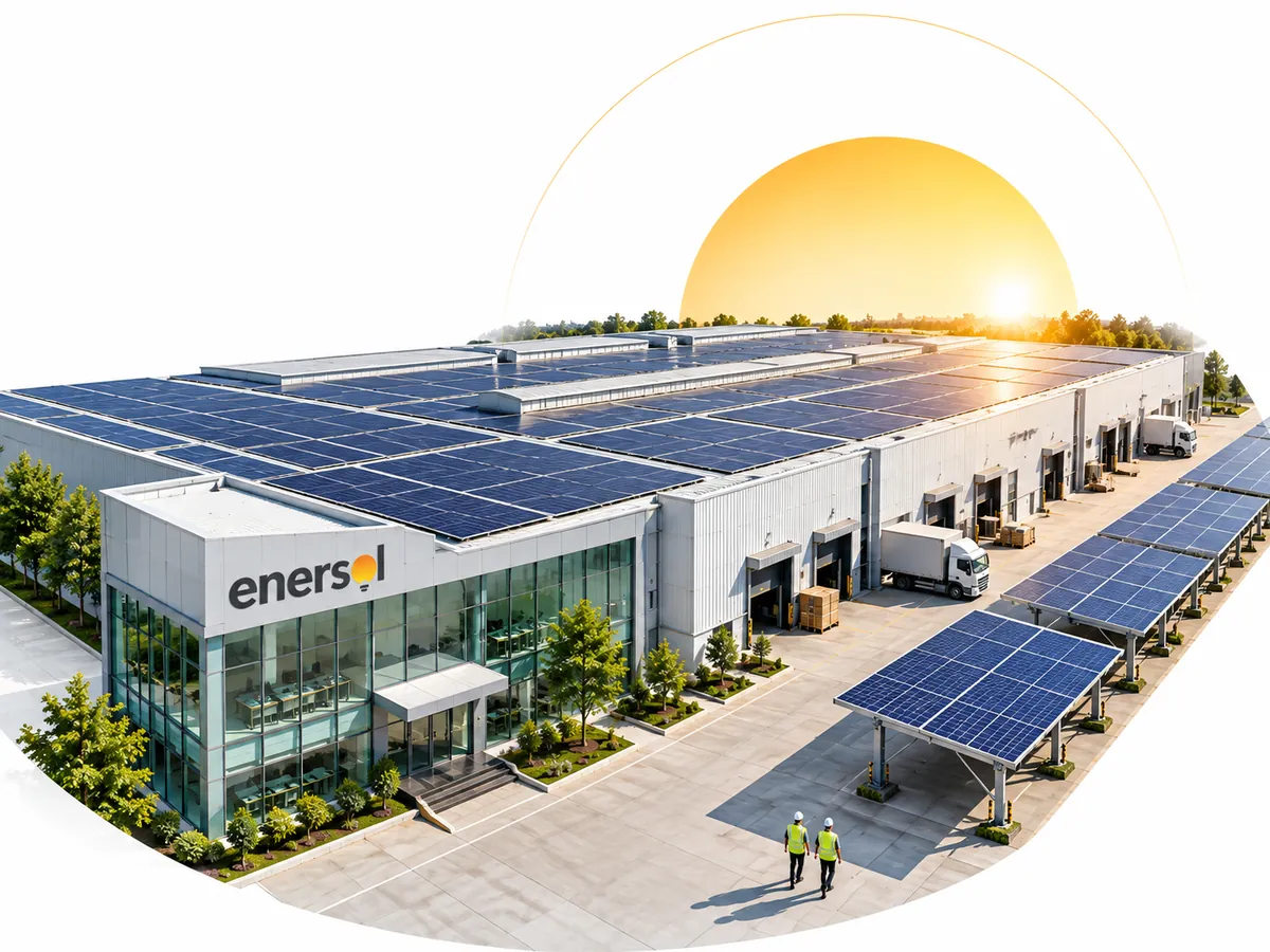 Industrial Solar - Rooftop Solar solar installation service Industrial facility roof covered with solar panels by Enersol, an industrial solar EPC company in Gujarat