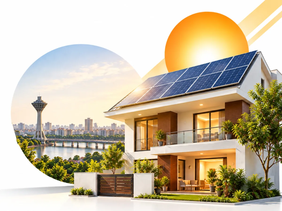 Residential Solar - Rooftop Solar solar installation service Modern home fitted with residential solar panels by Enersol, a trusted solar panel provider in Gujarat