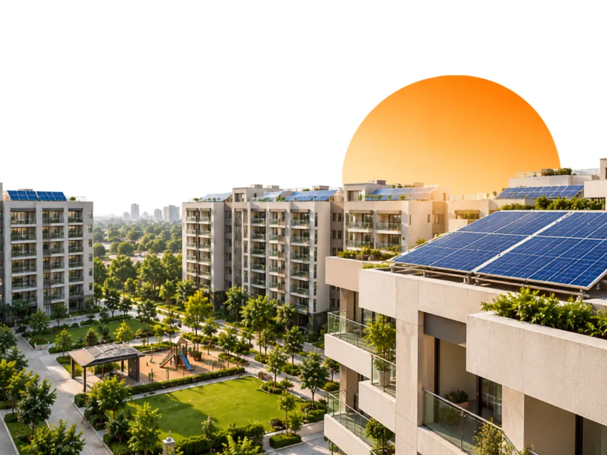 Housing society with rooftop solar panels installed by Enersol, common housing society solar services in Gujarat