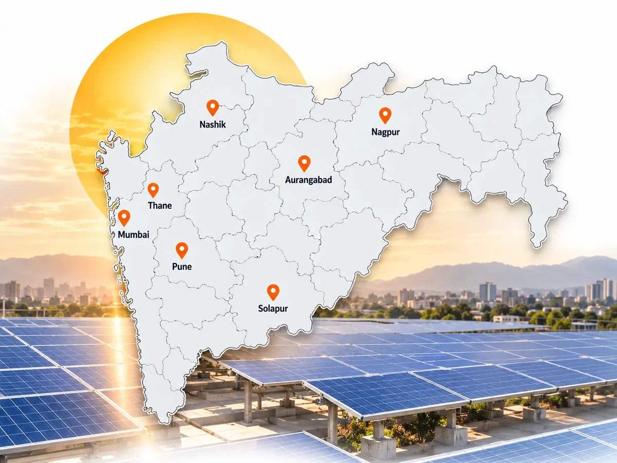 Solar installation coverage across Maharashtra by Enersol Map of Maharashtra marking Enersol service cities, a solar EPC company in Maharashtra