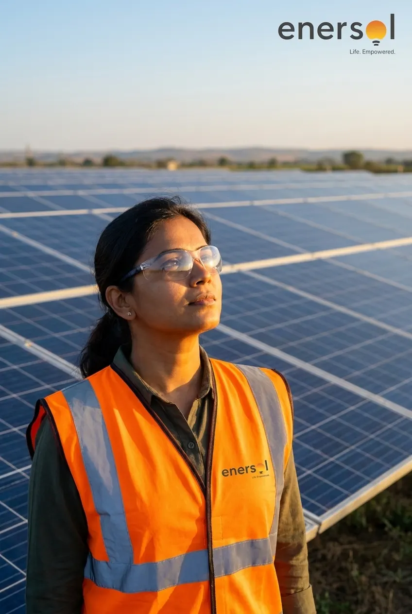 The Enersol team — your trusted solar company in Ahmedabad, India An Enersol solar engineer on site in Ahmedabad